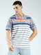 Rock.it Men Grey Stripe Collar Half Sleeve T-Shirt