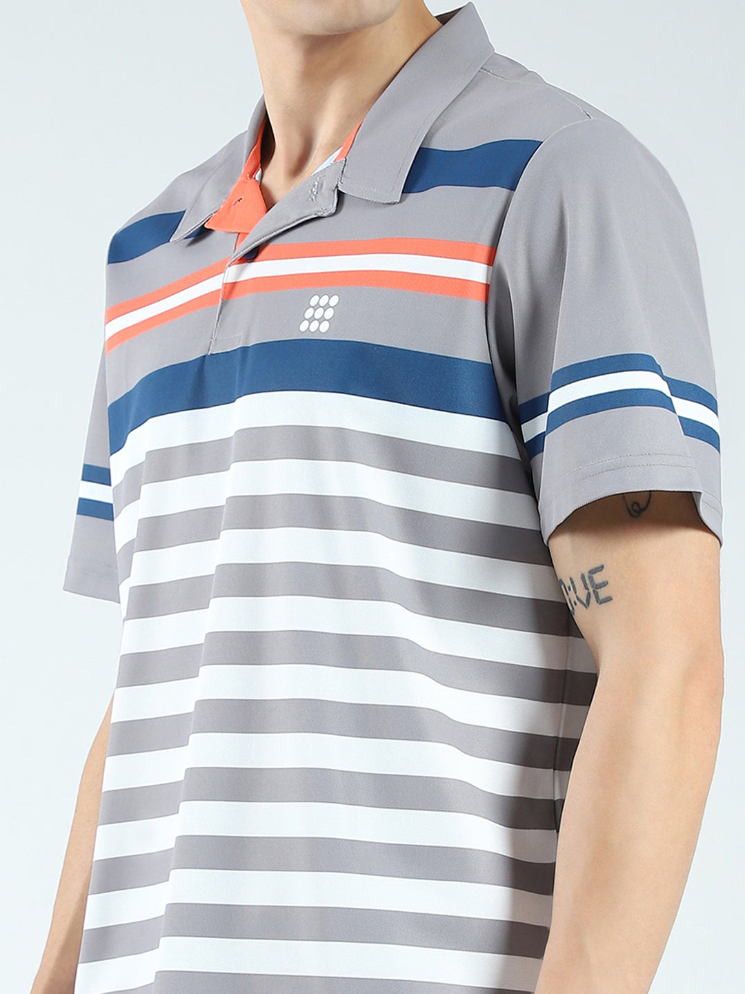Rock.it Men Grey Stripe Collar Half Sleeve T-Shirt