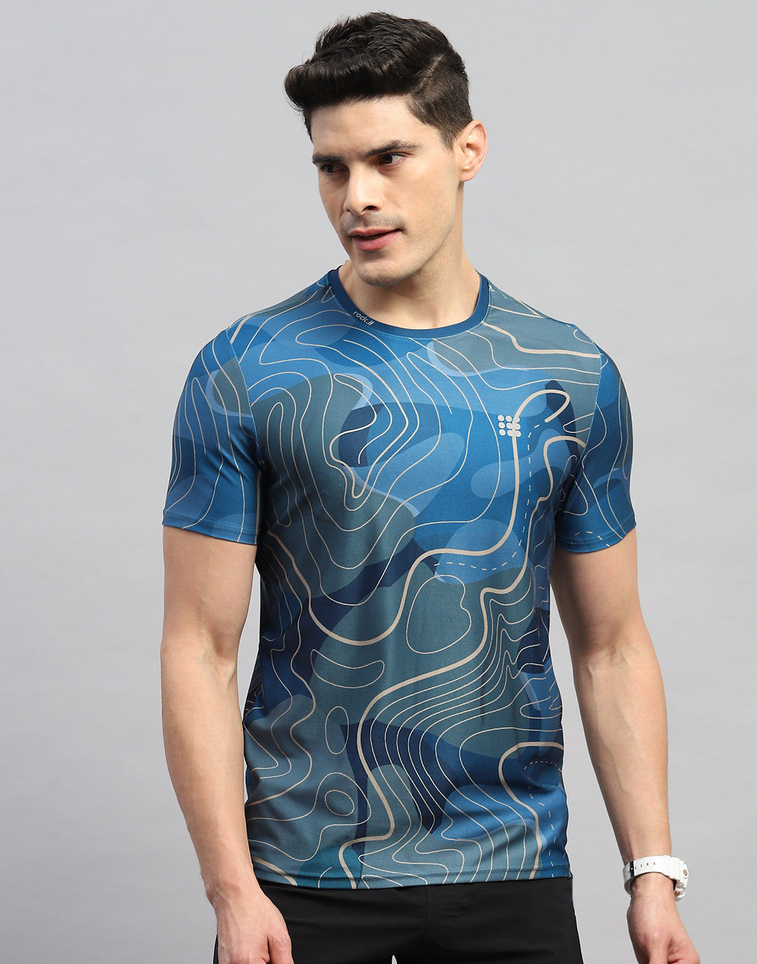 Rock.it Men Blue Printed Round Neck Half Sleeve T-Shirt
