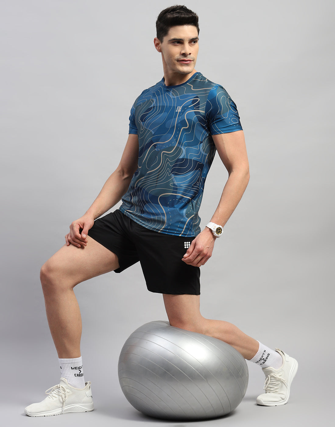 Rock.it Men Blue Printed Round Neck Half Sleeve T-Shirt