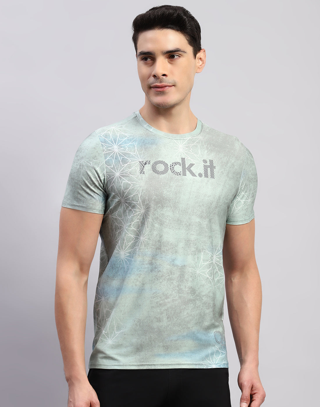Rock.it Men Green Printed Round Neck Half Sleeve T-Shirt