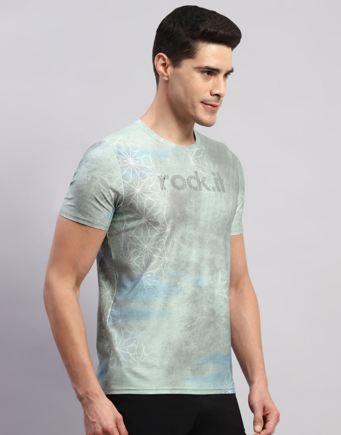 Rock.it Men Green Printed Round Neck Half Sleeve T-Shirt