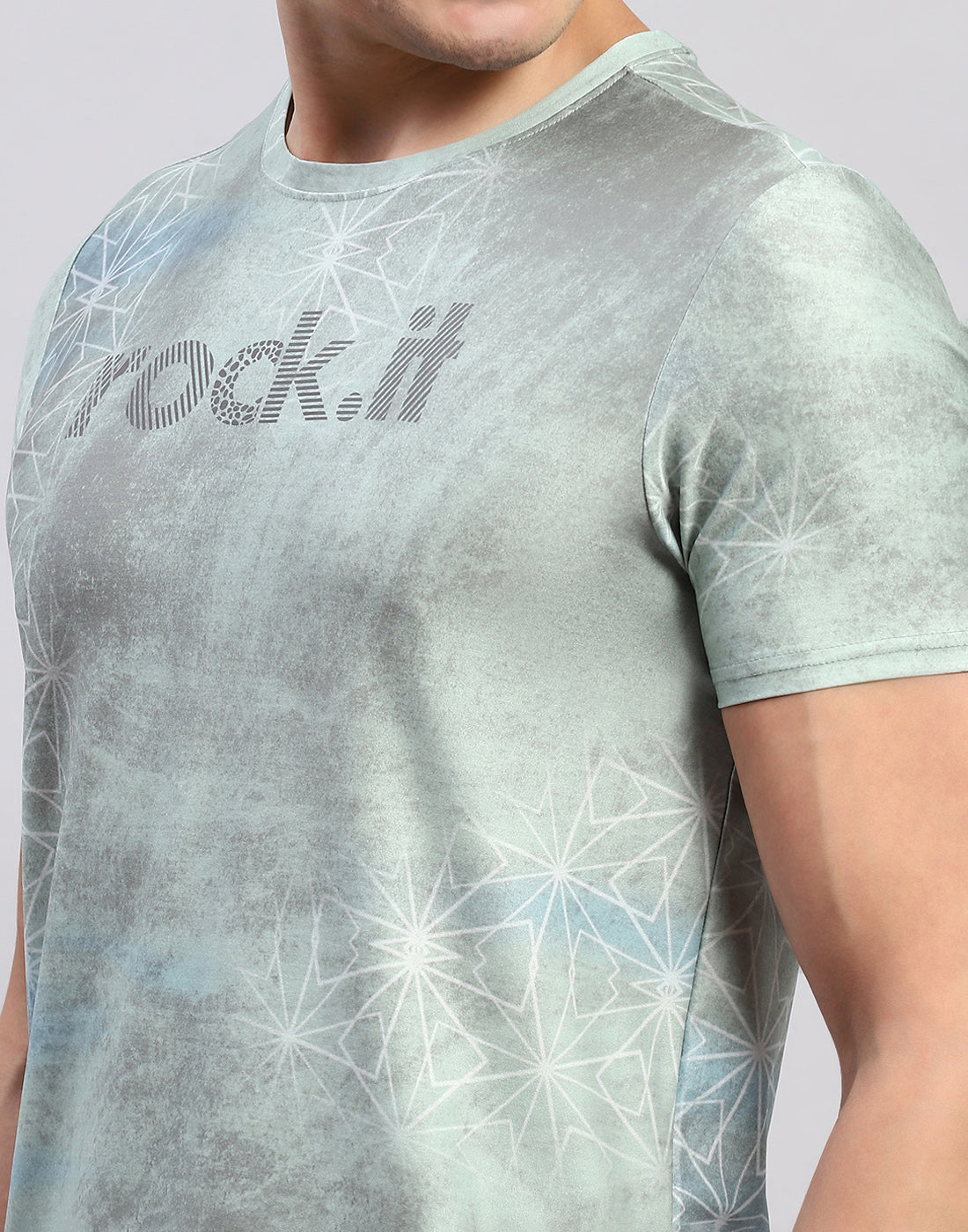 Rock.it Men Green Printed Round Neck Half Sleeve T-Shirt