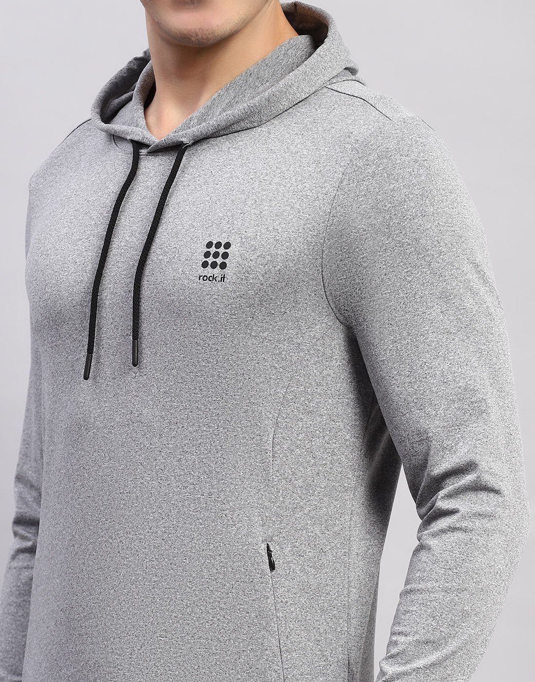 Rock.it Men Grey Solid Hooded Full Sleeve T-Shirt