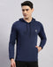 Rock.it Men Navy Blue Solid Hooded Full Sleeve T-Shirt