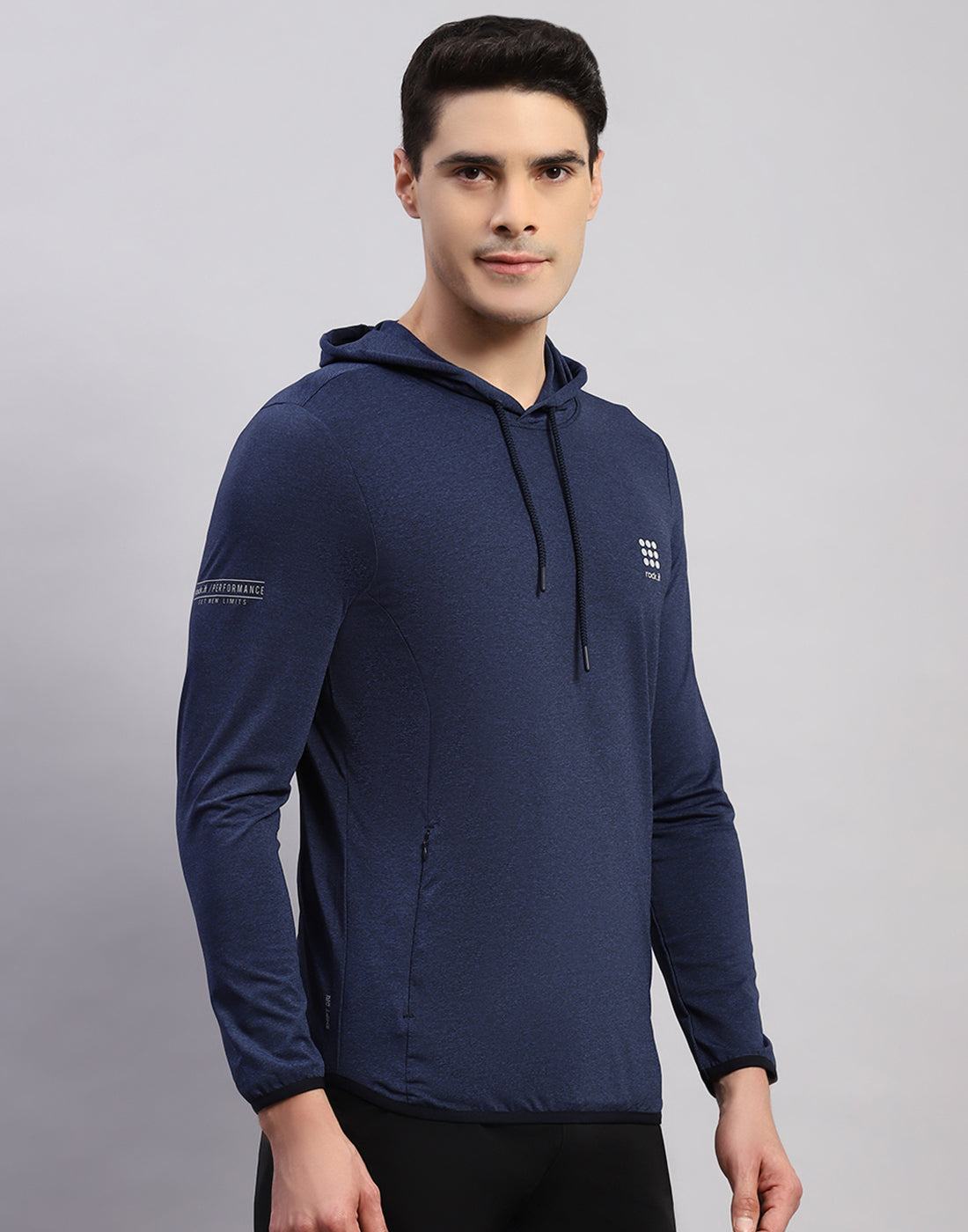 Rock.it Men Navy Blue Solid Hooded Full Sleeve T-Shirt