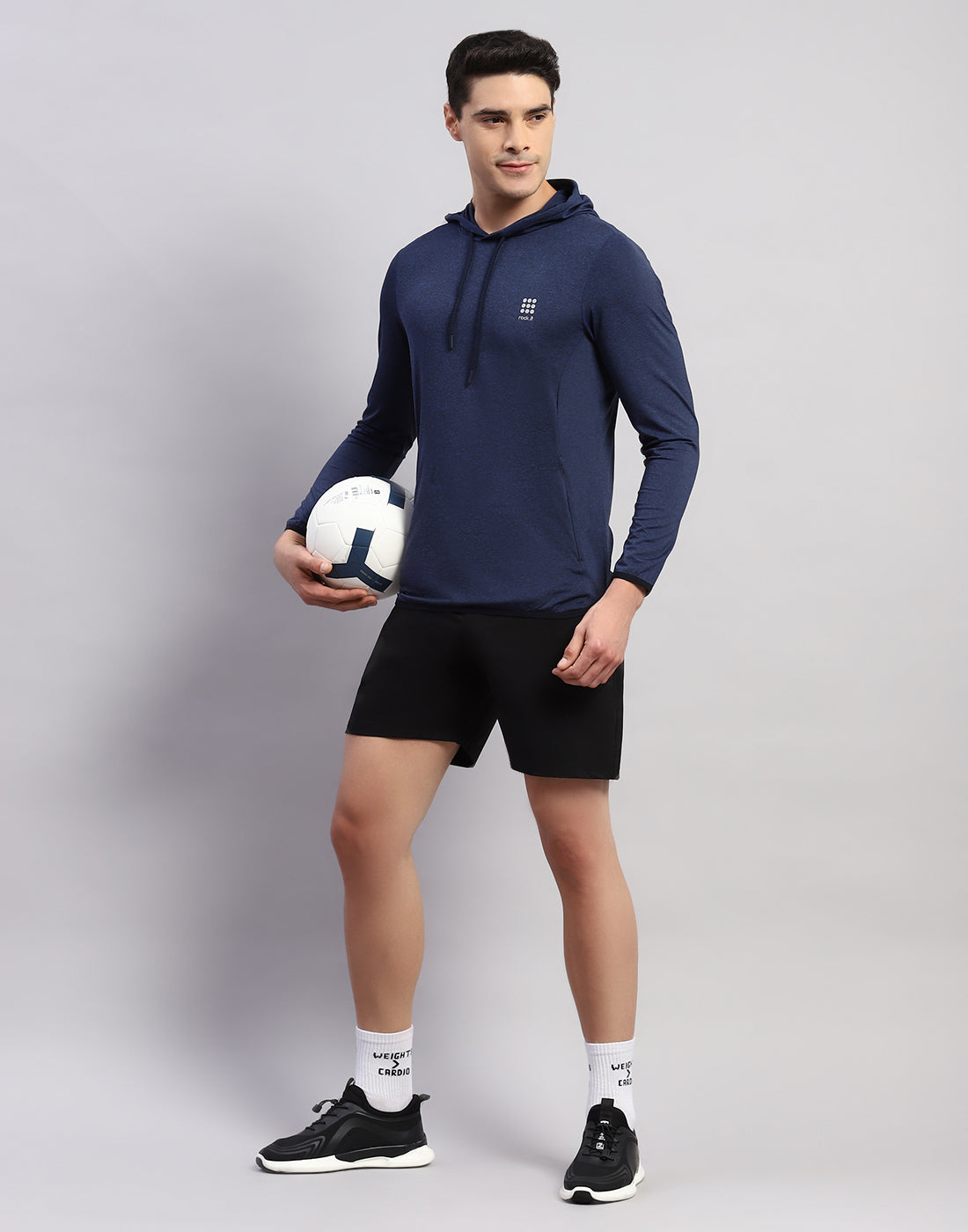 Rock.it Men Navy Blue Solid Hooded Full Sleeve T-Shirt
