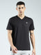 Rock.it Men Black Solid V Neck Half Sleeve T-Shirt
