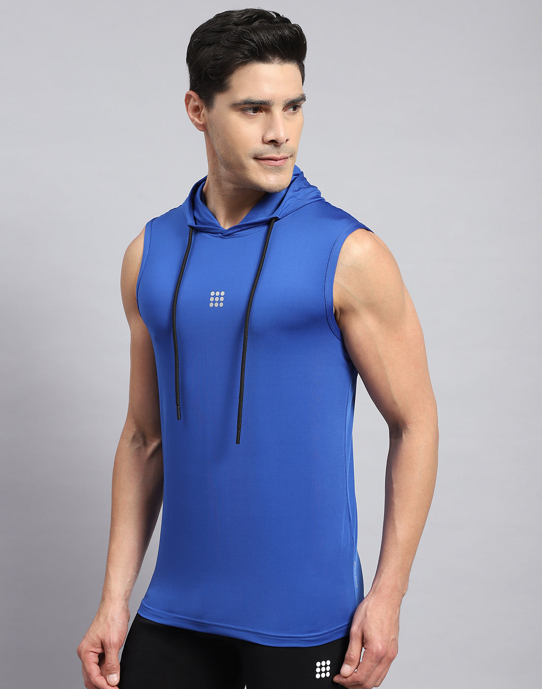 Rock.it Men Royal Blue Solid Hooded Sleeveless T-Shirt