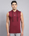Rock.it Men Maroon Solid Round Neck Sleeveless T-Shirt