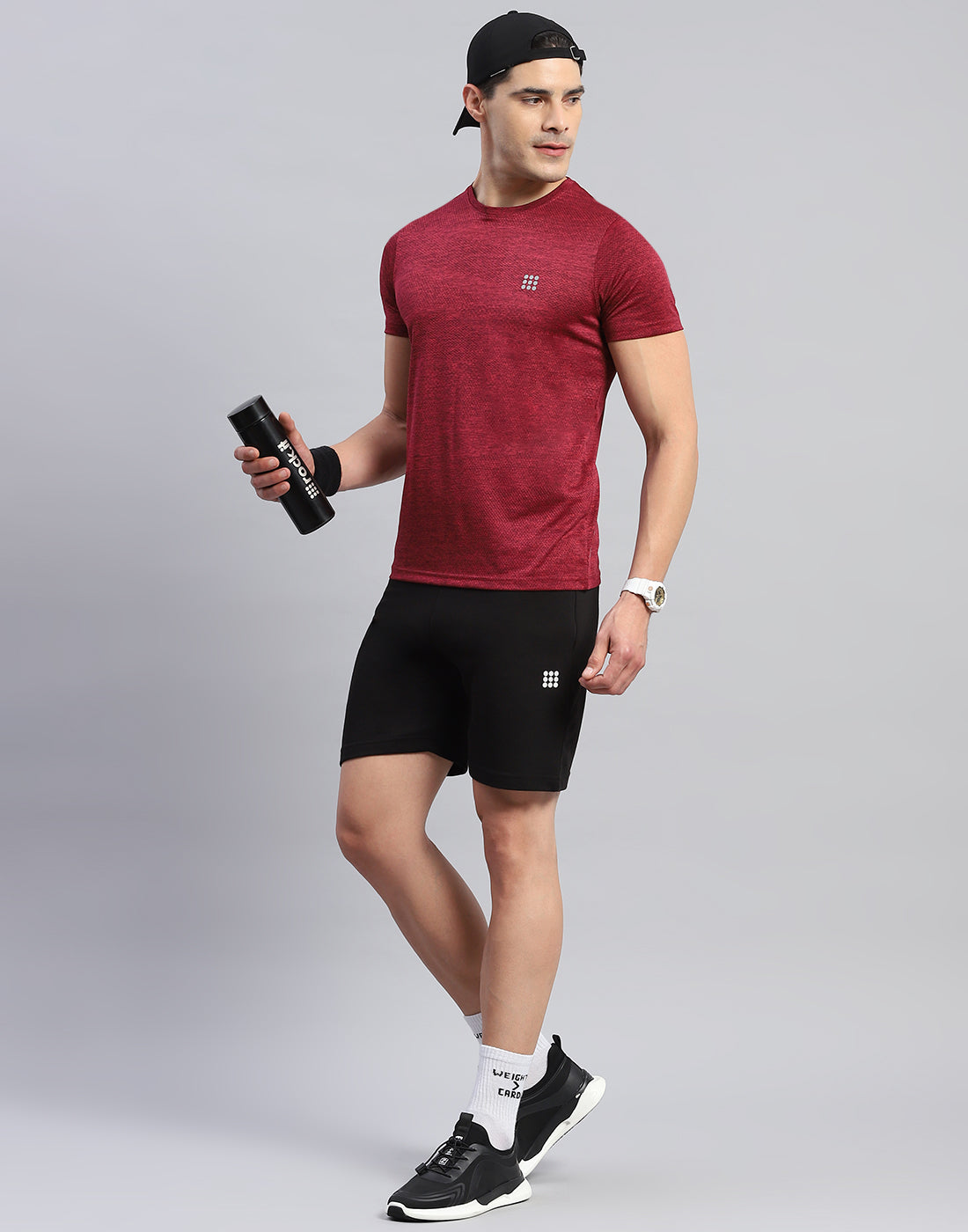 Rock.it Men Maroon Self Design Round Neck Half Sleeve T-Shirt