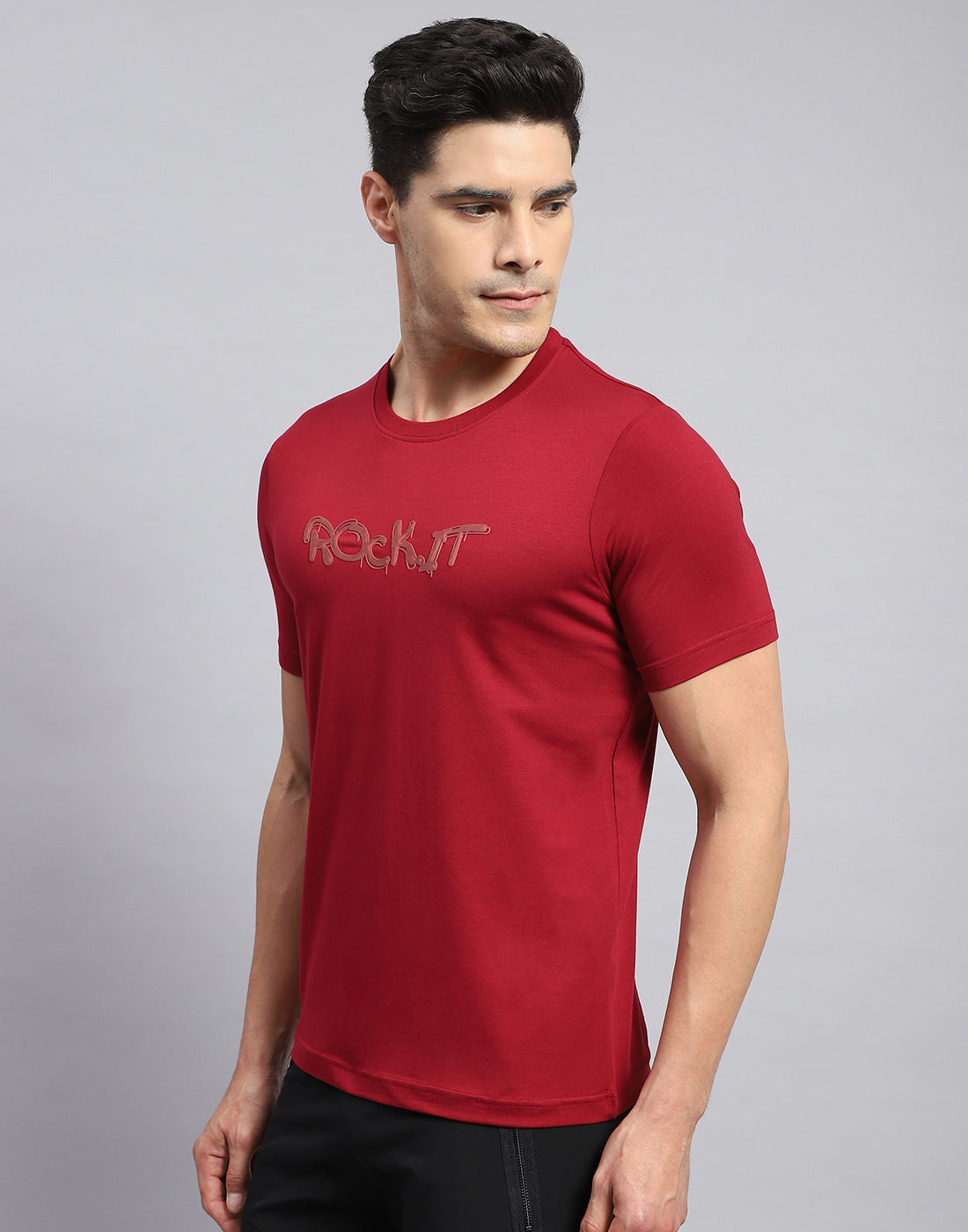 Rock.it Men Red Solid Round Neck Half Sleeve T-Shirt