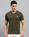 Rock.it Men Olive Solid V Neck Half Sleeve T-Shirt