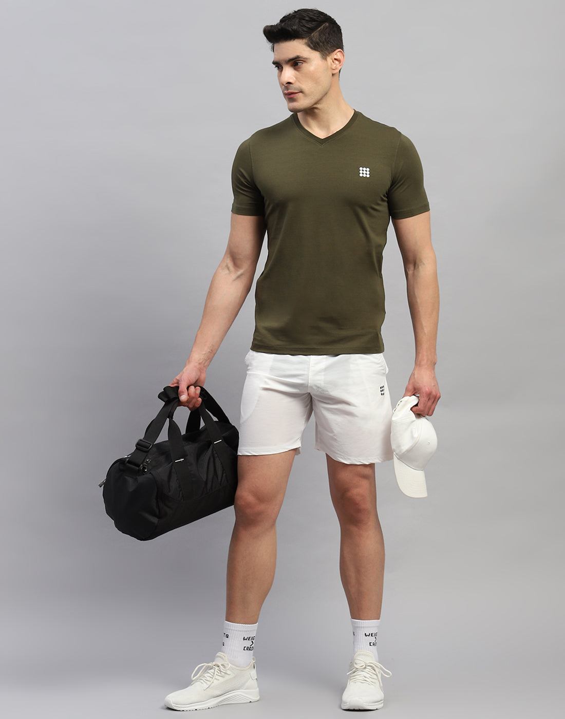 Rock.it Men Olive Solid V Neck Half Sleeve T-Shirt