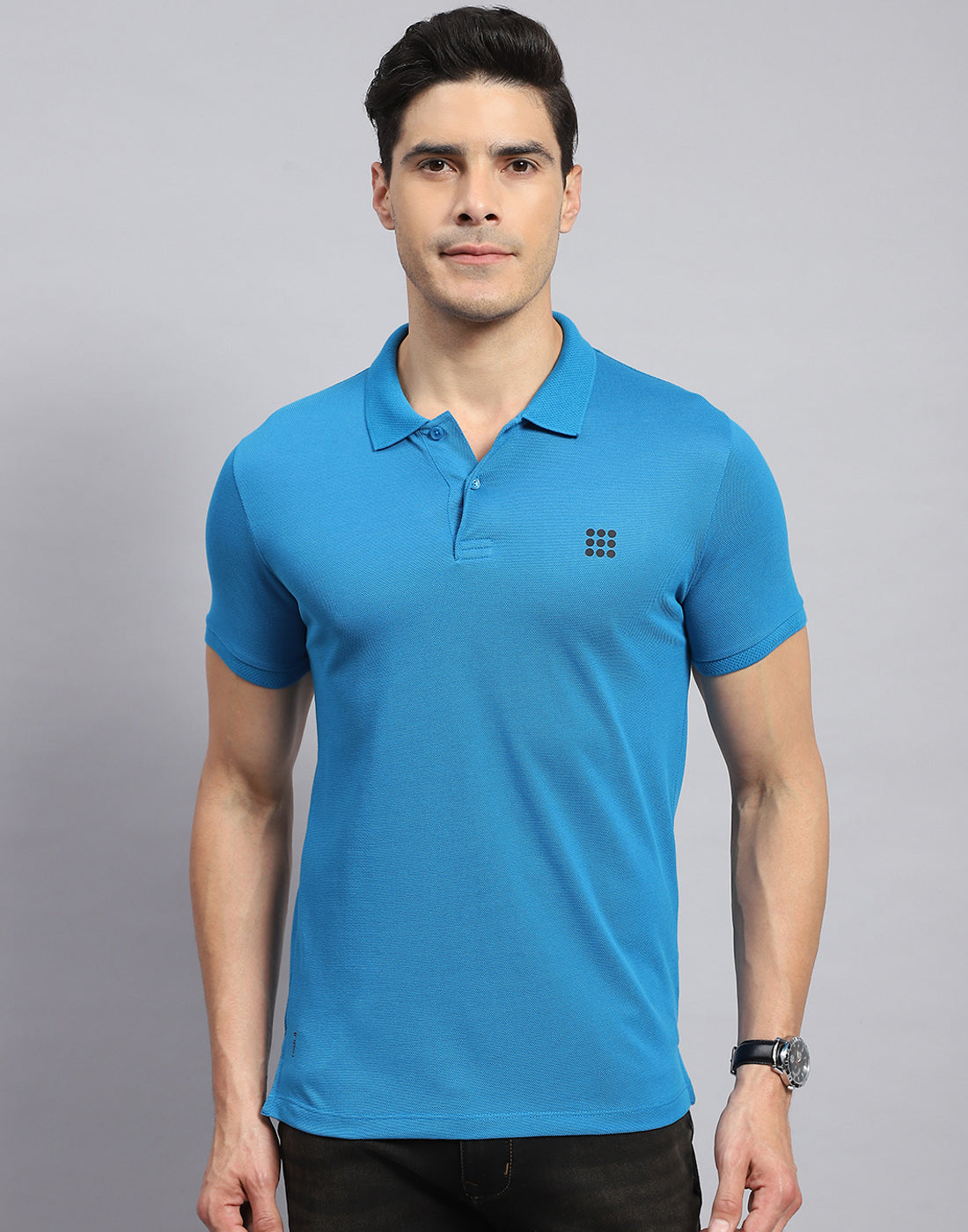Rock.it Men Teal Blue Solid Collar Half Sleeve T-Shirt