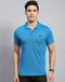 Rock.it Men Teal Blue Solid Collar Half Sleeve T-Shirt