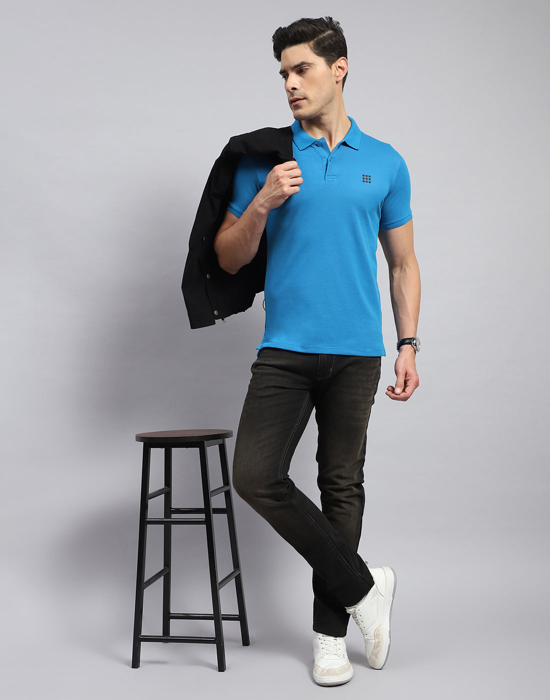 Rock.it Men Teal Blue Solid Collar Half Sleeve T-Shirt