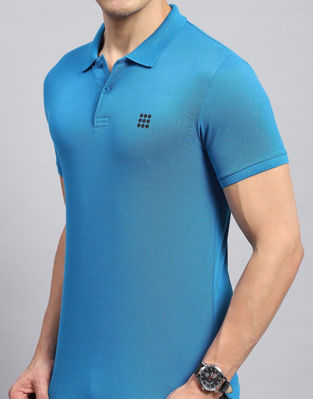 Rock.it Men Teal Blue Solid Collar Half Sleeve T-Shirt