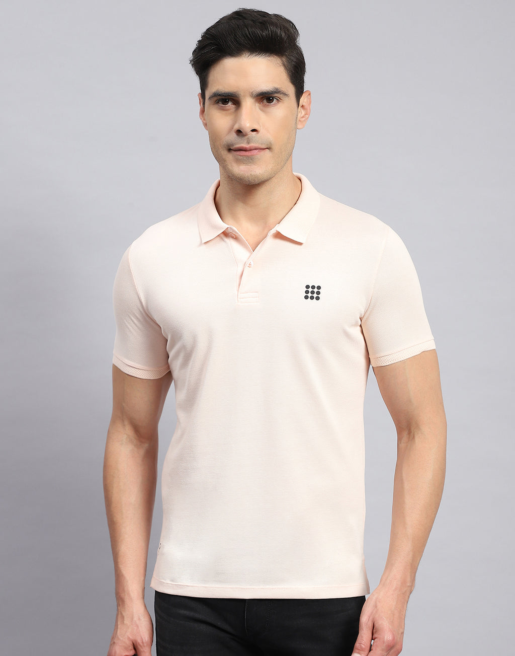 Rock.it Men Peach Solid Collar Half Sleeve T-Shirt