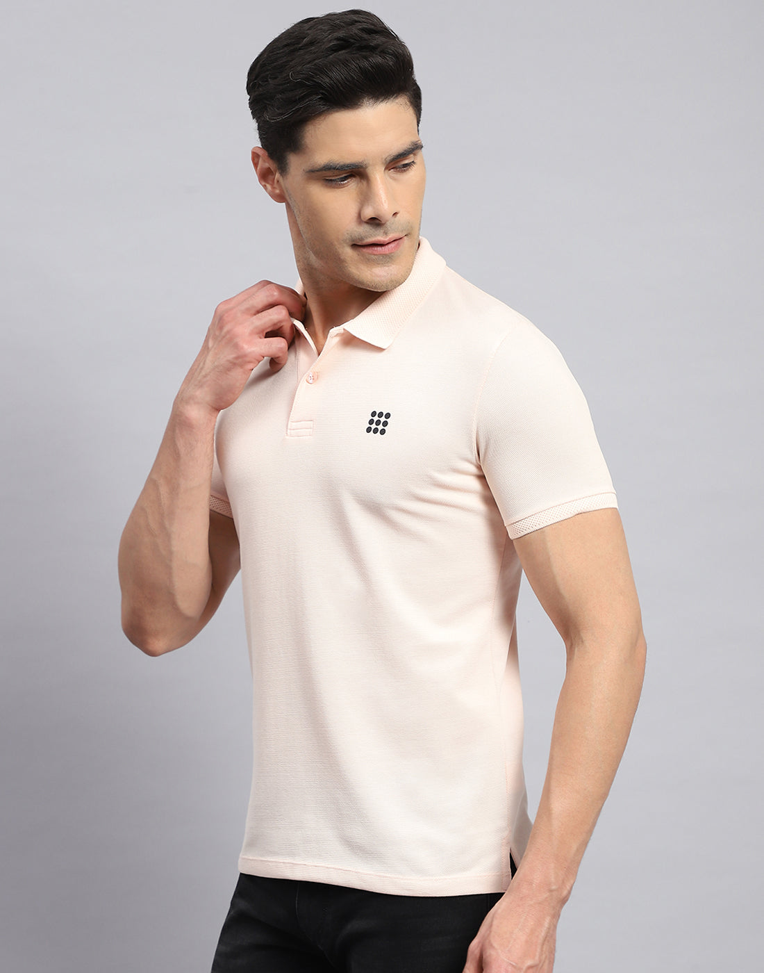 Rock.it Men Peach Solid Collar Half Sleeve T-Shirt