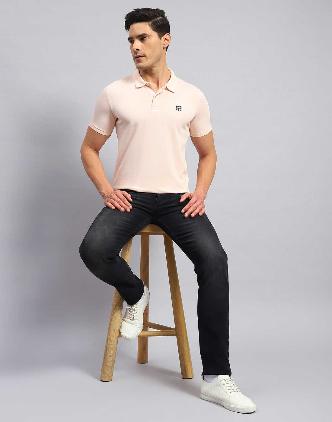 Rock.it Men Peach Solid Collar Half Sleeve T-Shirt