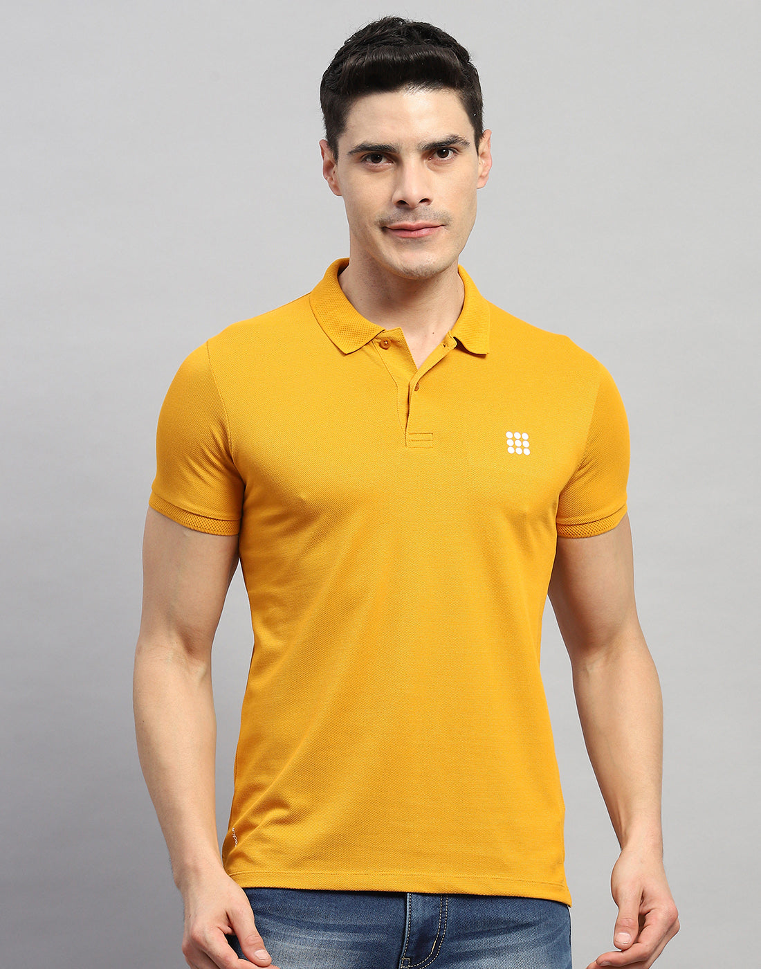 Men Mustard Solid Polo Collar Half Sleeve T-Shirt