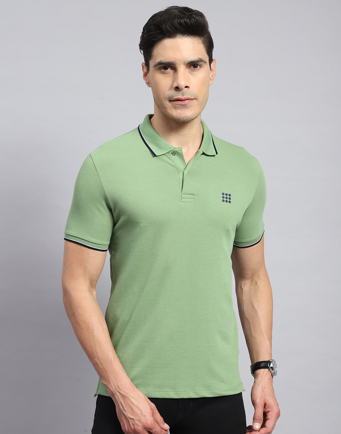 Rock.it Men Green Self Design Collar Half Sleeve T-Shirt