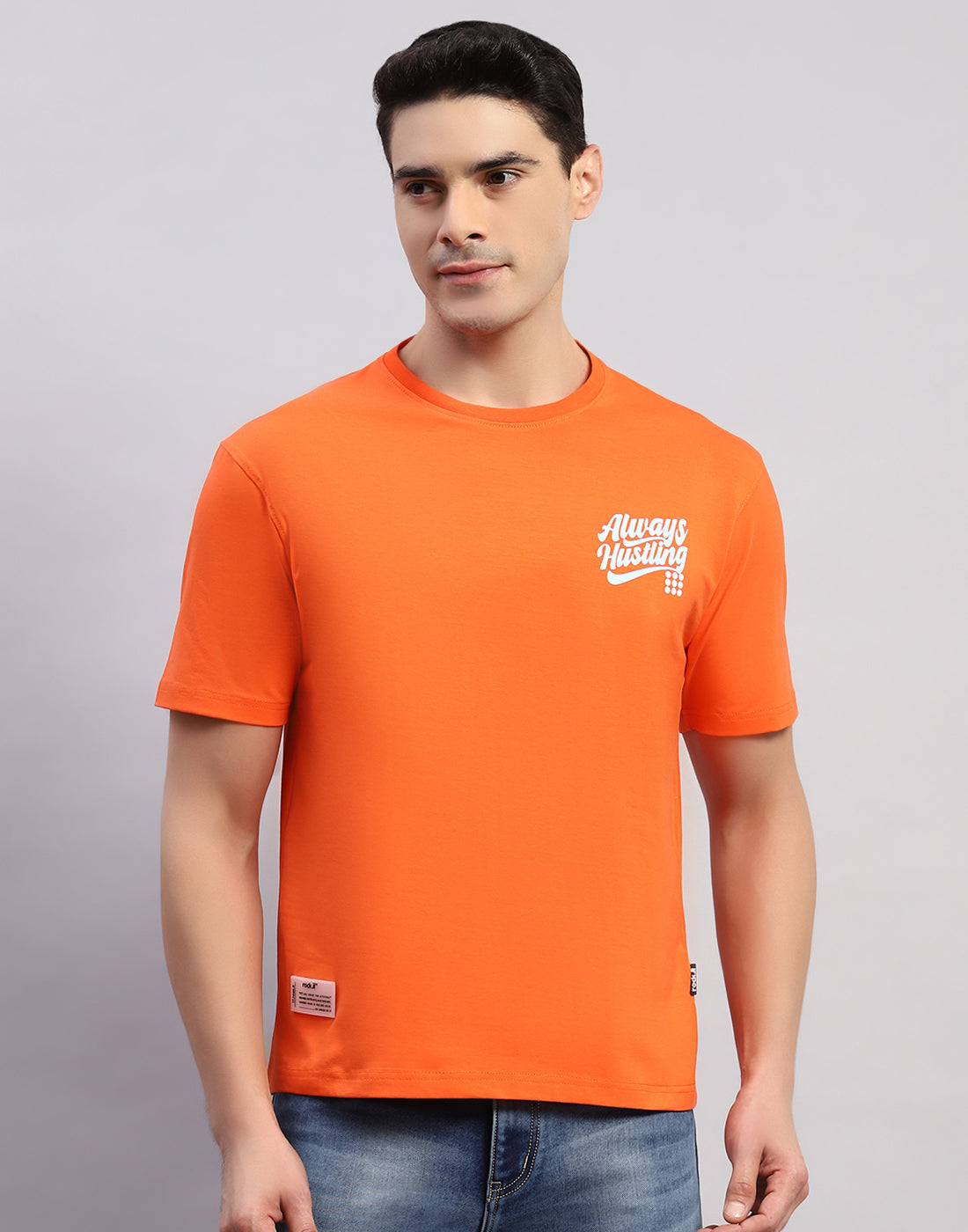 Men Orange Printed Round Neck Half Sleeve T-Shirt