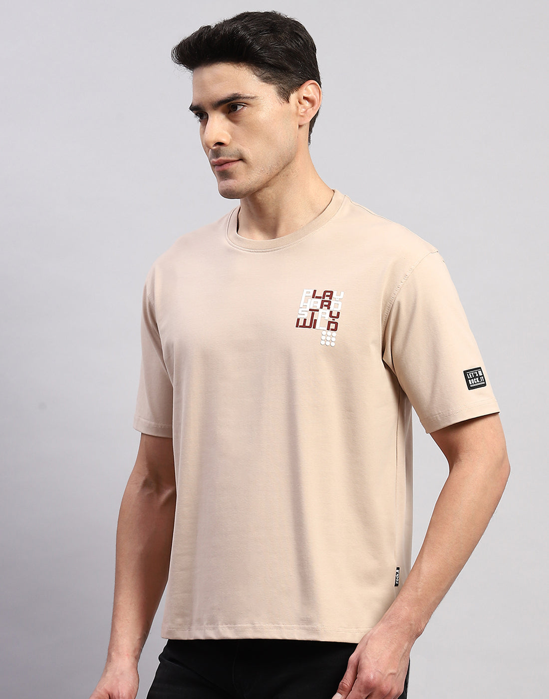Rock.it Men Beige Printed Round Neck Half Sleeve T-Shirt