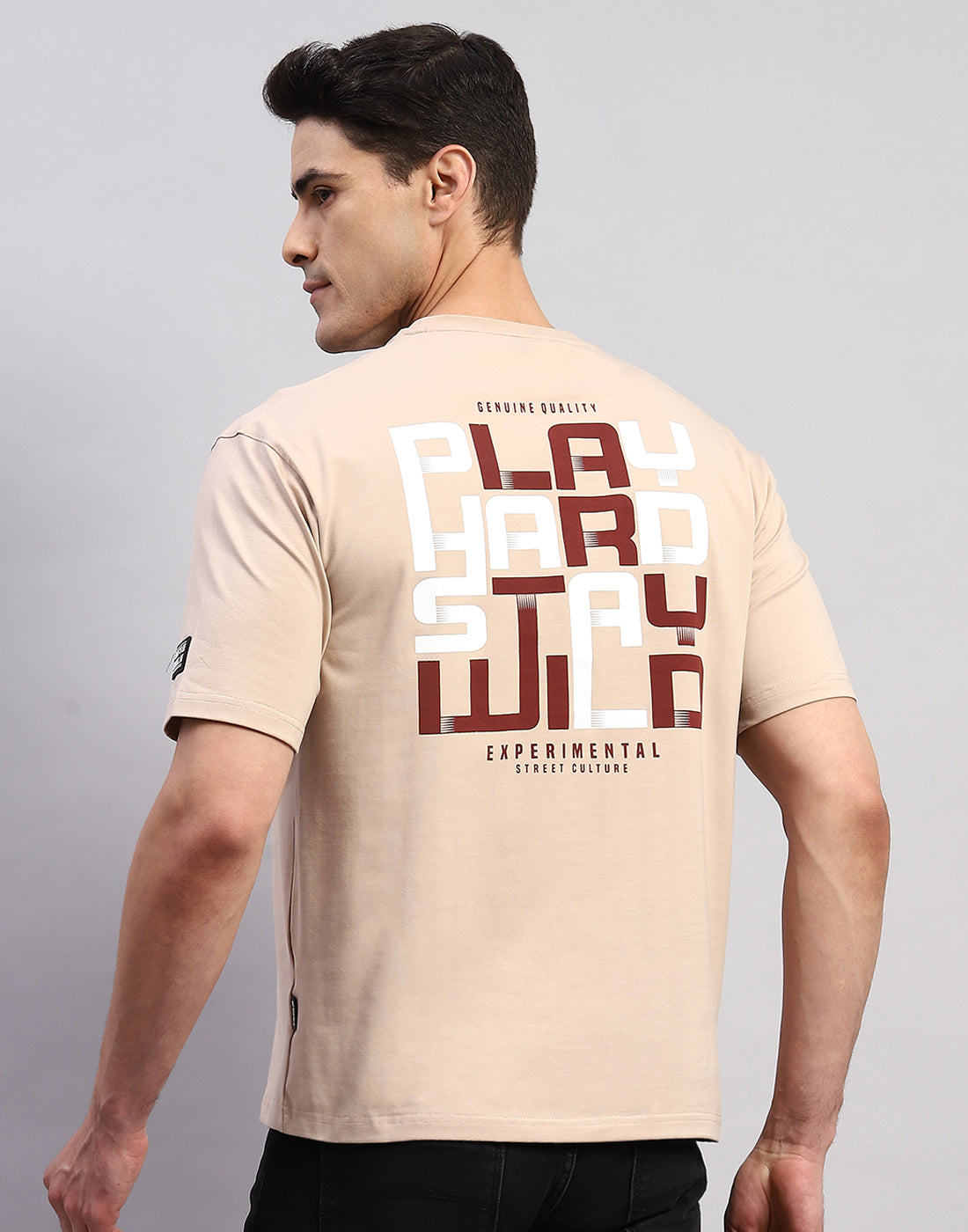 Rock.it Men Beige Printed Round Neck Half Sleeve T-Shirt