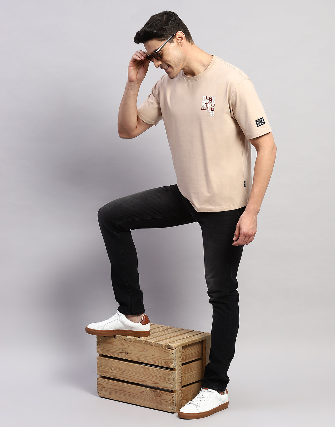 Rock.it Men Beige Printed Round Neck Half Sleeve T-Shirt