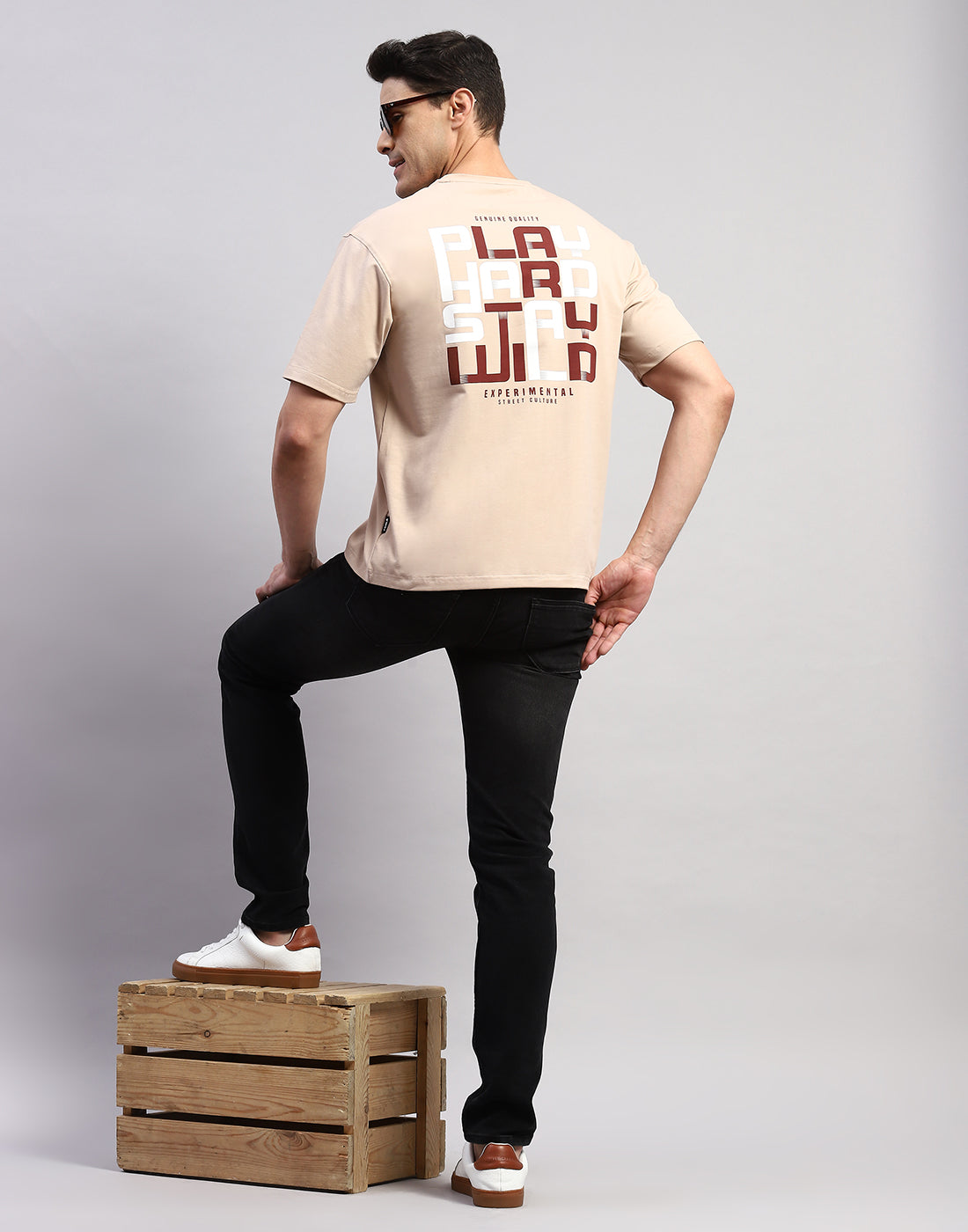 Rock.it Men Beige Printed Round Neck Half Sleeve T-Shirt