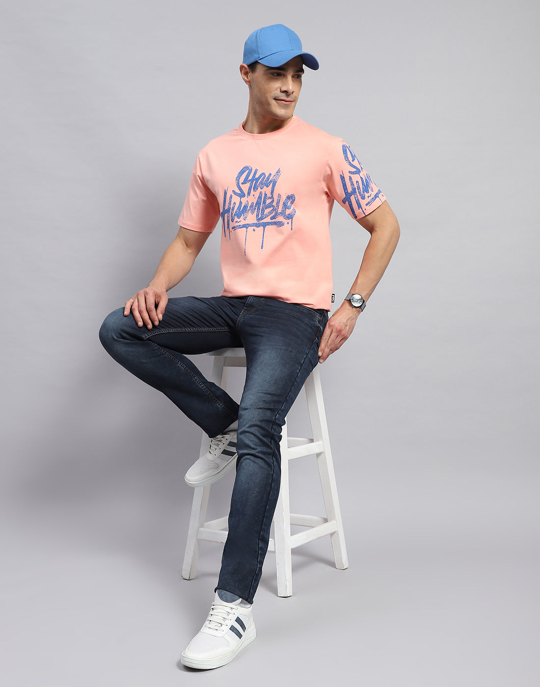 Rock.it Men Peach Printed Round Neck Half Sleeve T-Shirt
