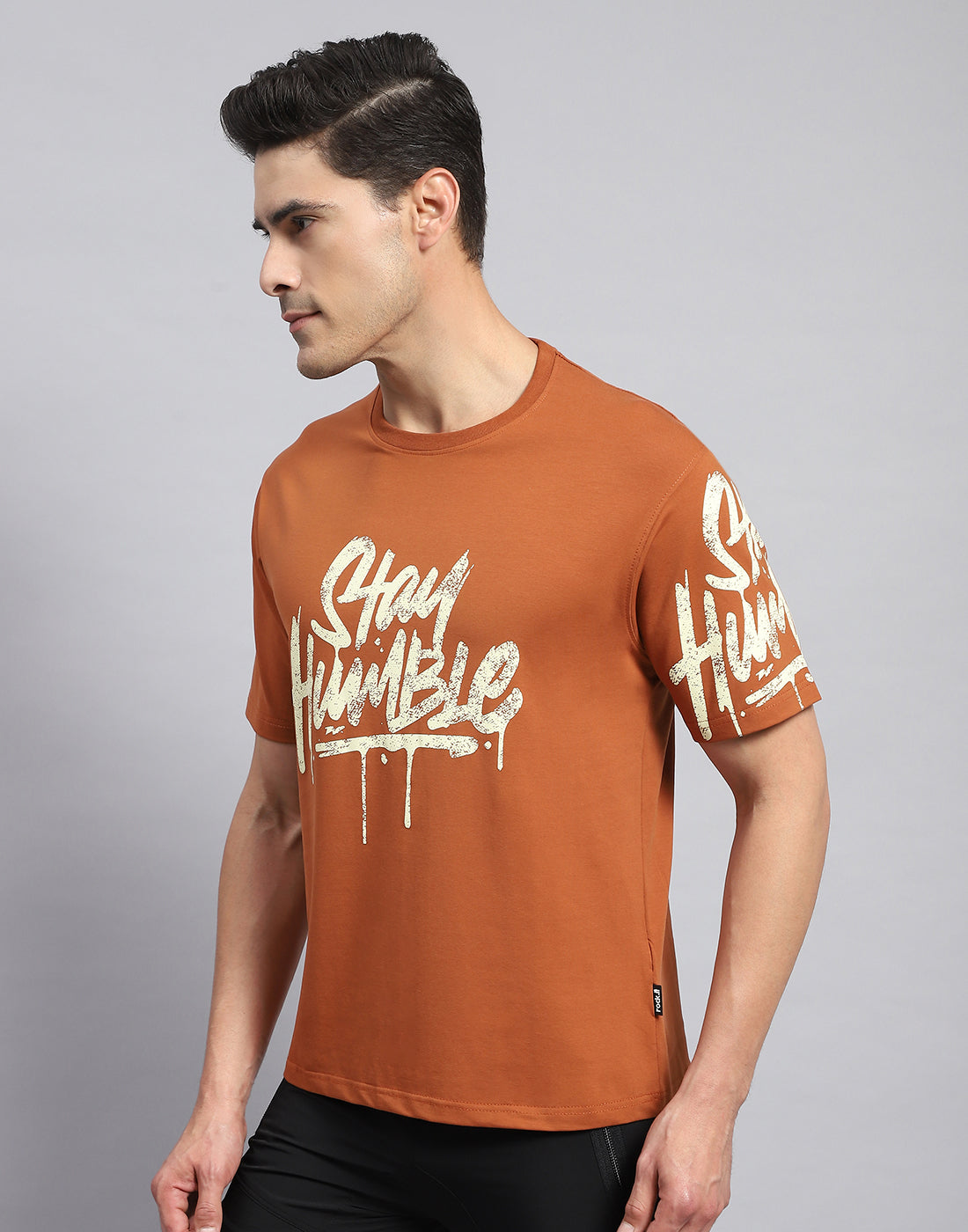 Rock.it Men Rust Printed Round Neck Half Sleeve T-Shirt