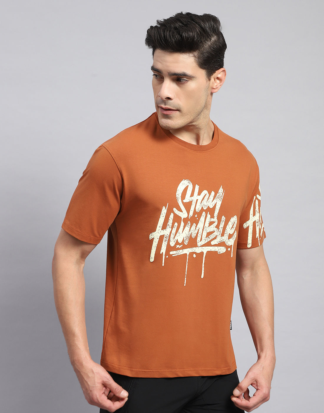 Rock.it Men Rust Printed Round Neck Half Sleeve T-Shirt