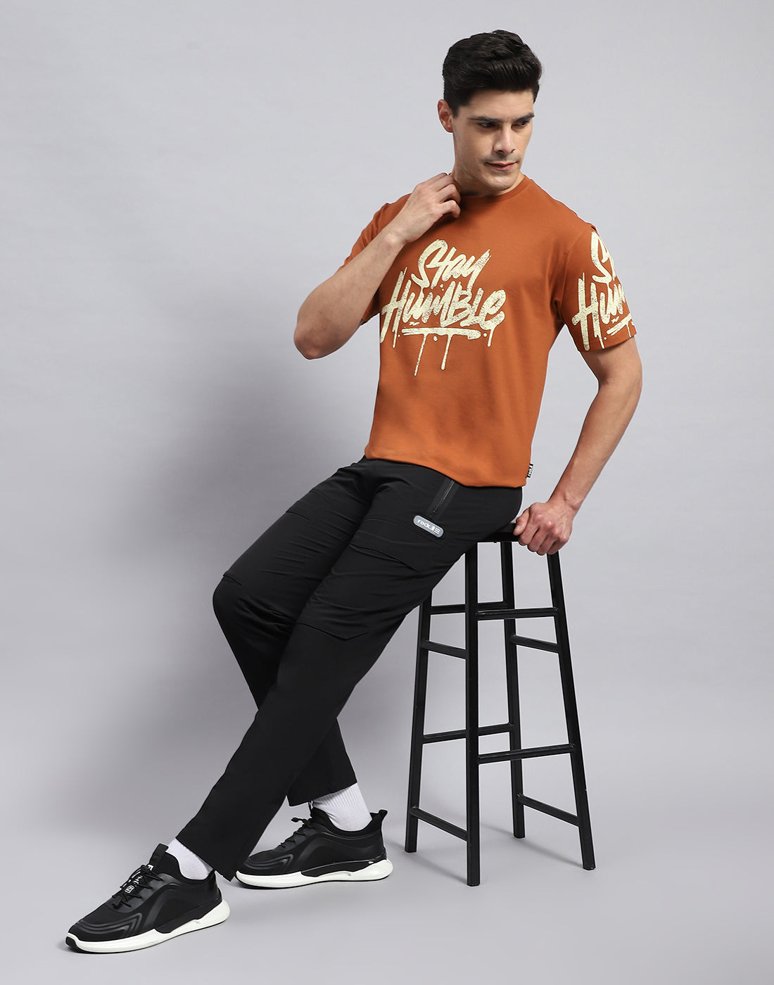 Rock.it Men Rust Printed Round Neck Half Sleeve T-Shirt