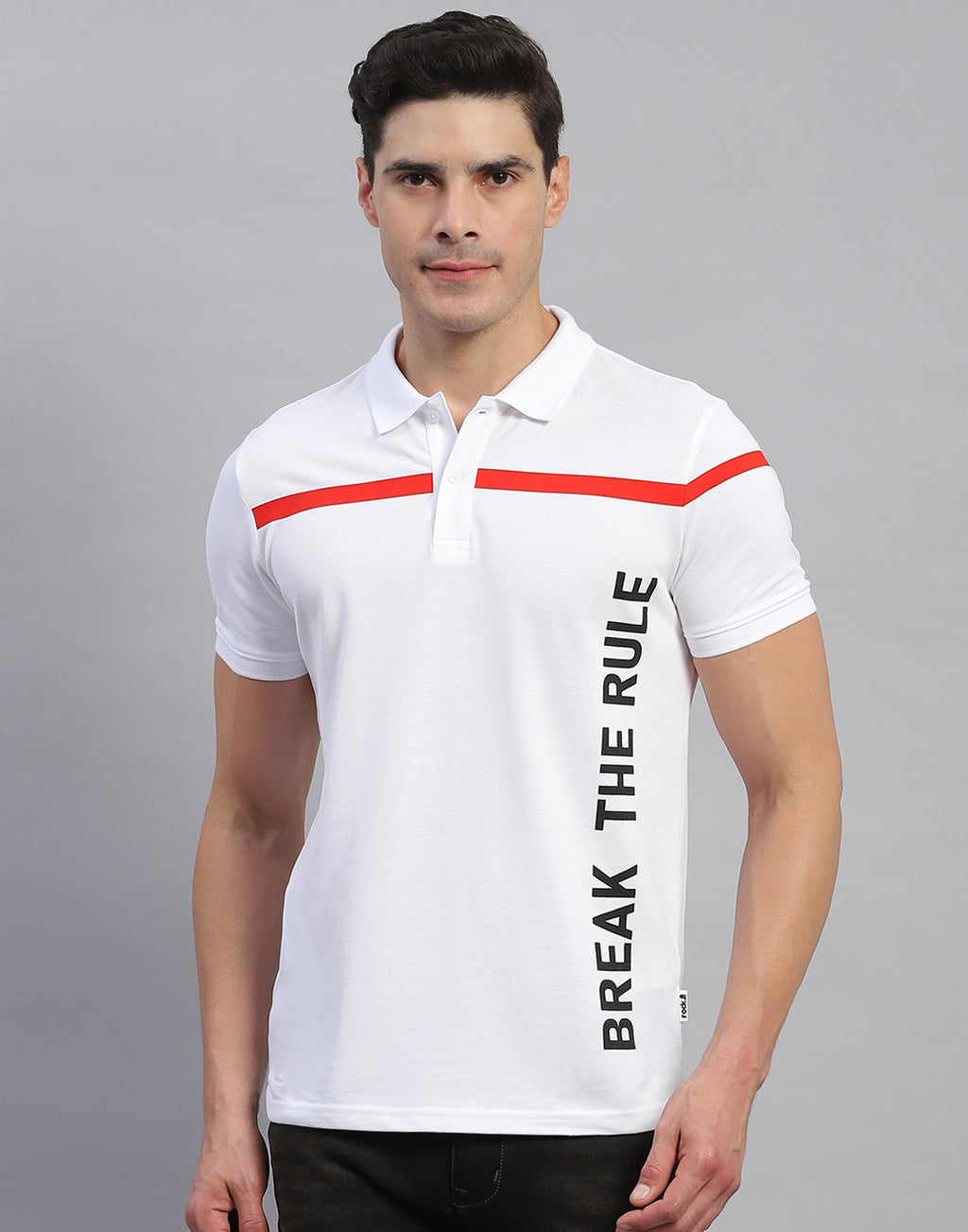 Rock.it Men White Solid Collar Half Sleeve T-Shirt