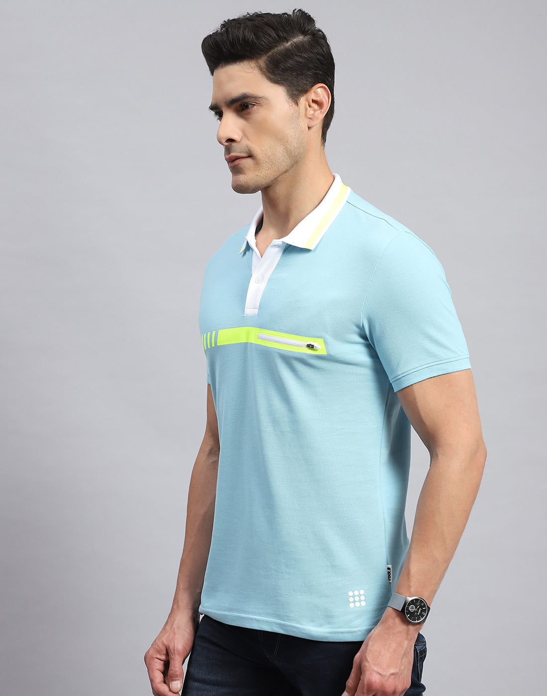 Rock.it Men Blue Solid Collar Half Sleeve T-Shirt