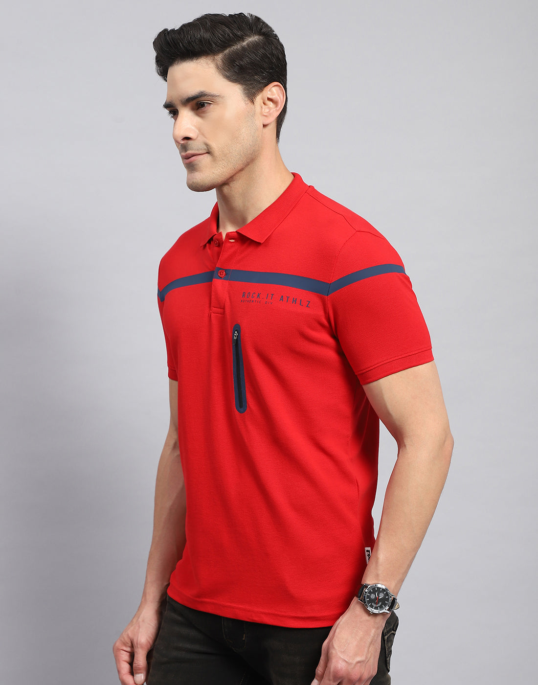 Rock.it Men Red Solid Collar Half Sleeve T-Shirt
