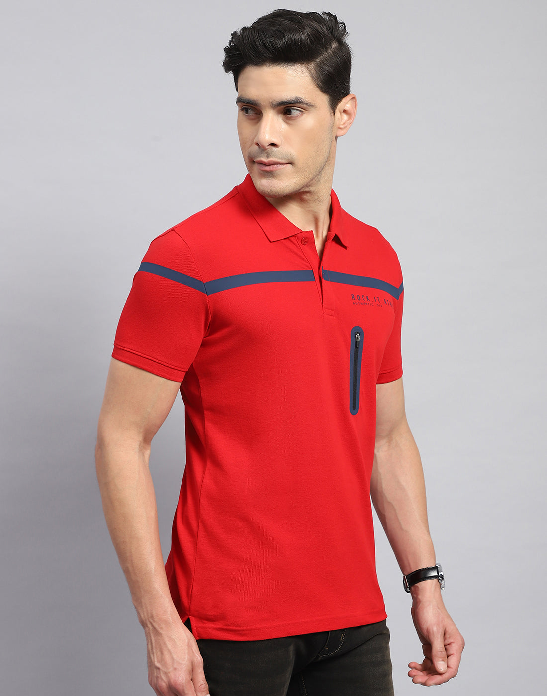 Rock.it Men Red Solid Collar Half Sleeve T-Shirt