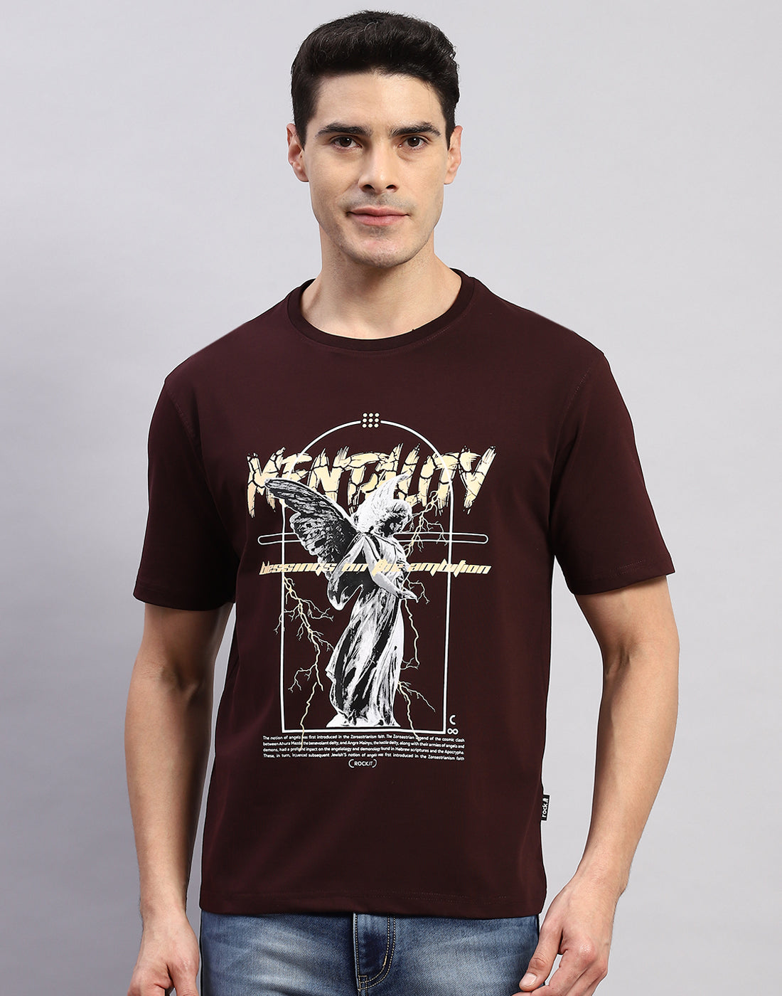 Men Maroon Printed Round Neck Half Sleeve T-Shirt