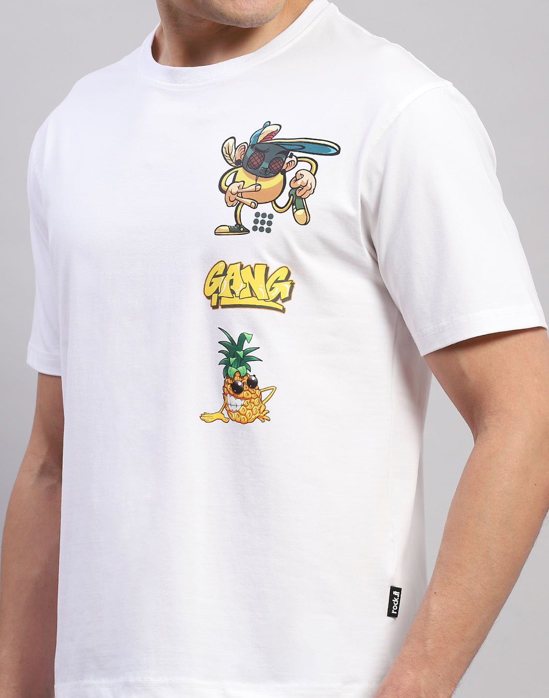 Rock.it Men White Printed Round Neck Half Sleeve T-Shirt
