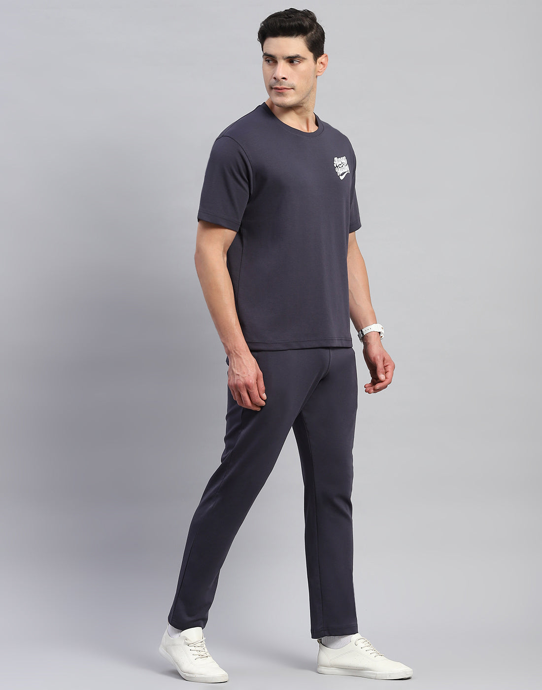 Rock.it Men Grey Solid Round Neck Half Sleeve Lower Set