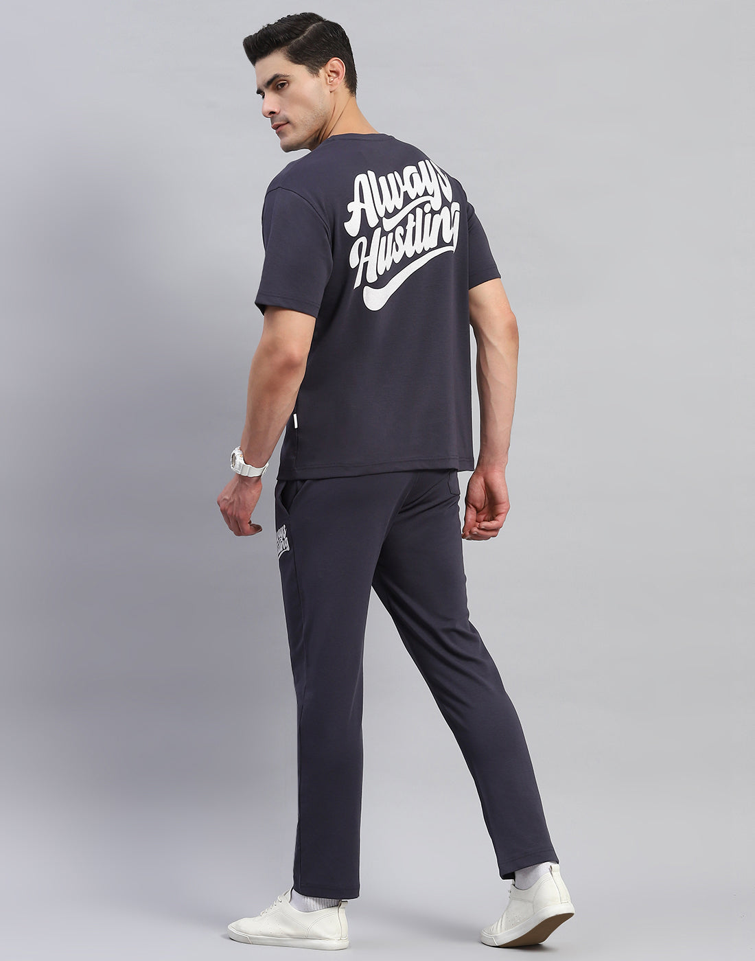 Rock.it Men Grey Solid Round Neck Half Sleeve Lower Set