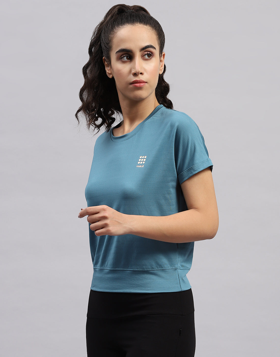 Rock.it Women Turquoise Blue Solid Round Neck Half Sleeve Top