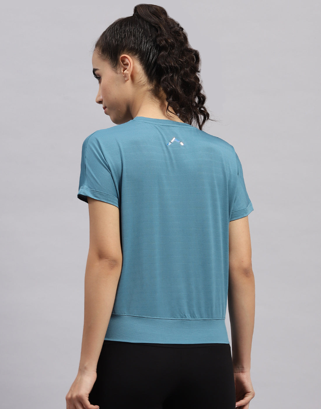 Women Turquoise Blue Solid Round Neck Half Sleeve Top
