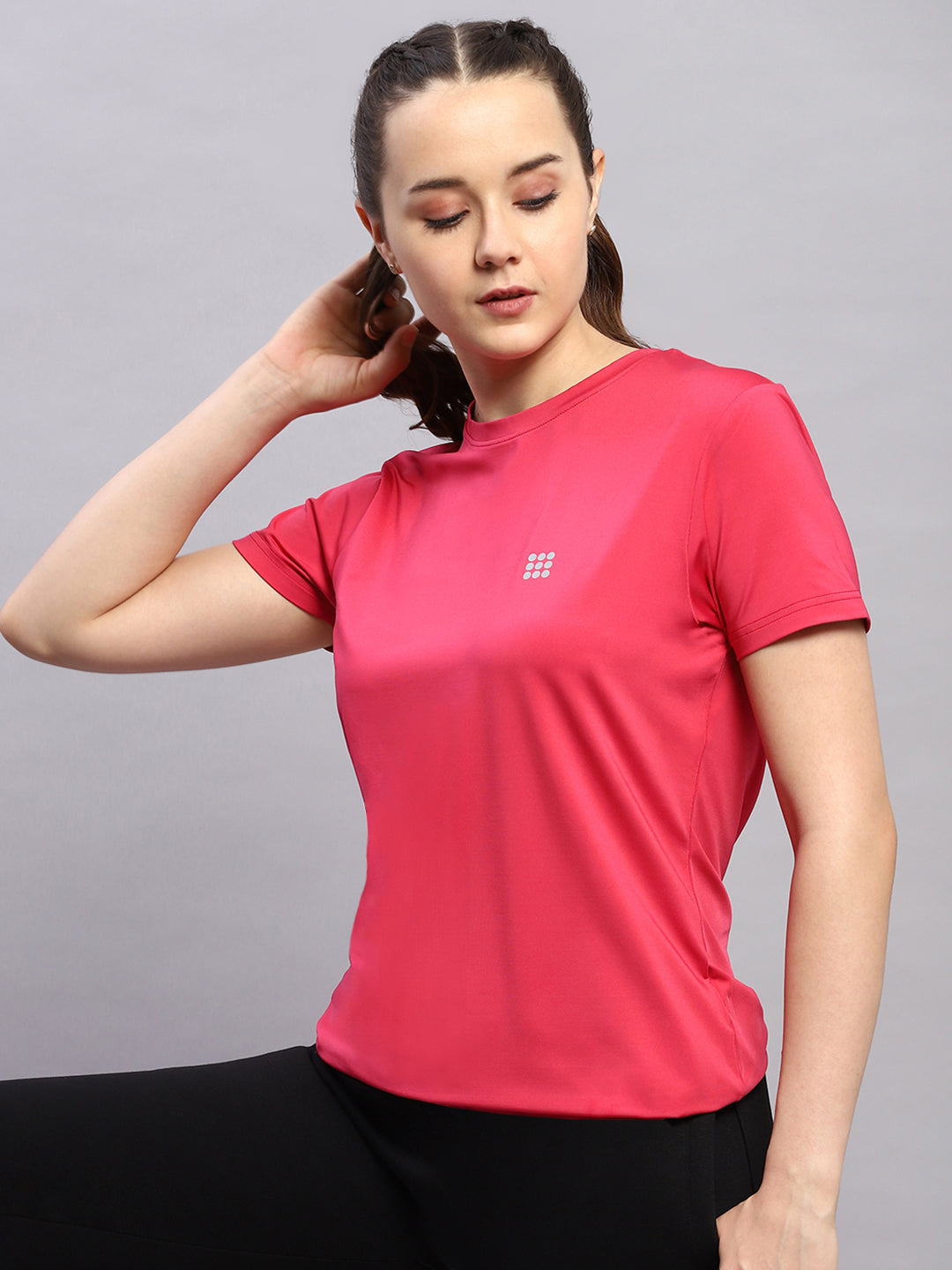 Rock.it Women Pink Solid Round Neck Half Sleeve Top