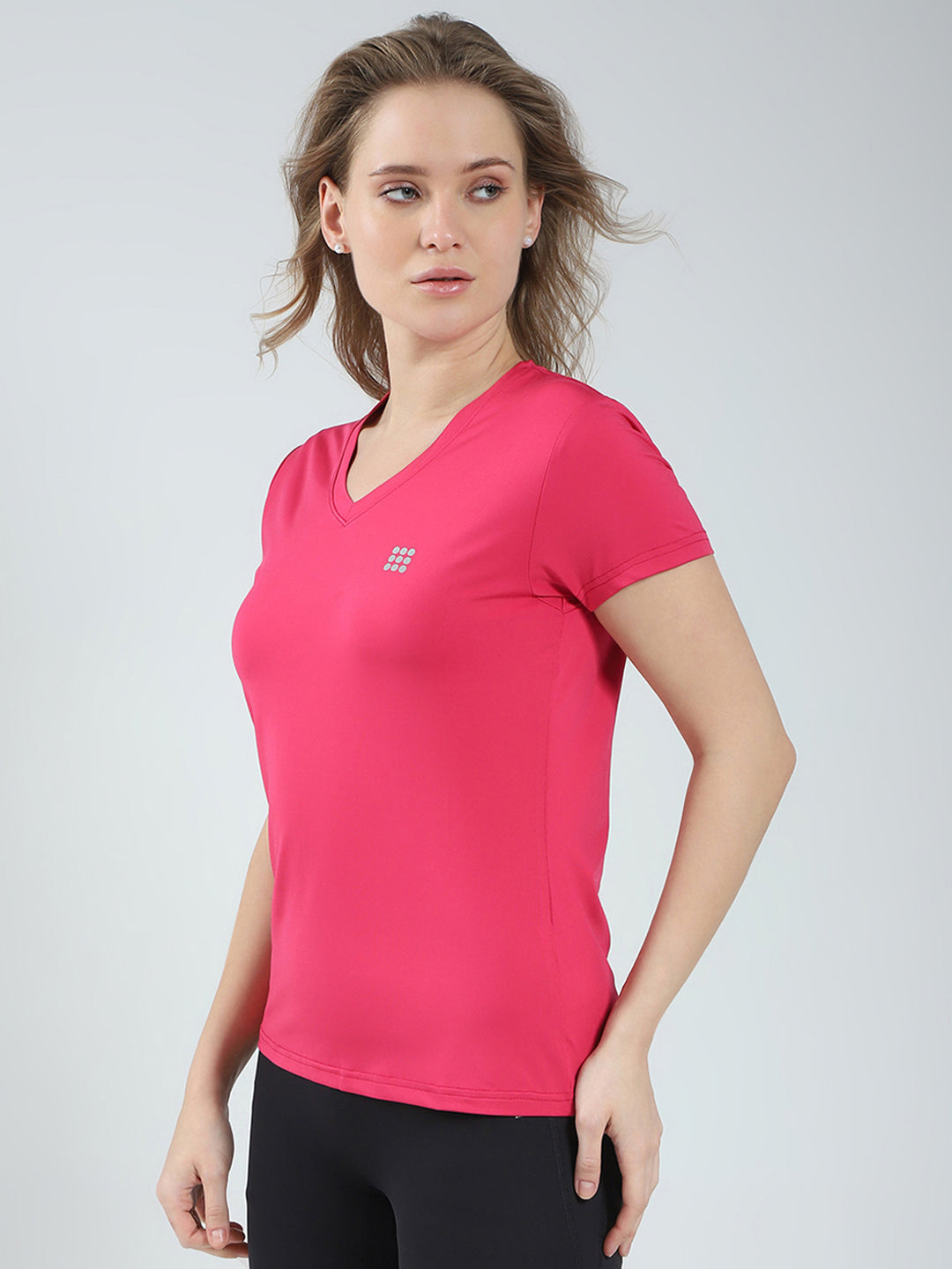 Rock.it Women Pink Solid V Neck Half Sleeve Top