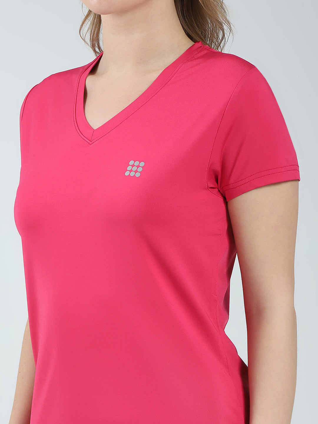 Rock.it Women Pink Solid V Neck Half Sleeve Top