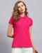 Rock.it Women Pink Solid Polo Collar Half Sleeve T-Shirt